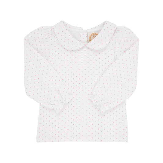 Maude's Peter Pan Collar Shirt - Pima LS, 
Sandpearl Pink Microdot