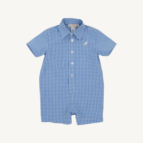 Sir Proper's Romper- Woven Yarn,
Sunrise Blvd Blue Mini Gingham