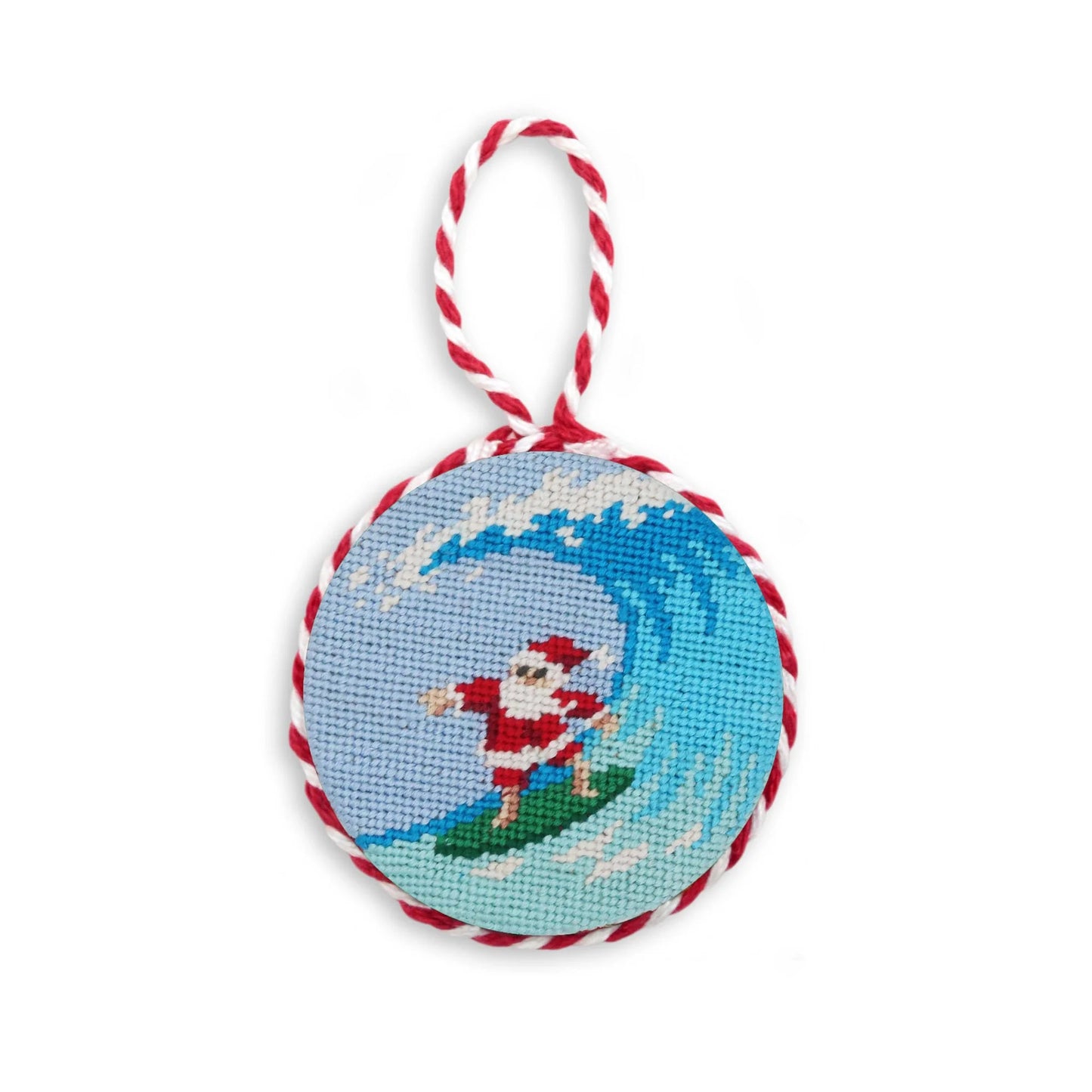 Needlepoint Ornament - Surfing Santa