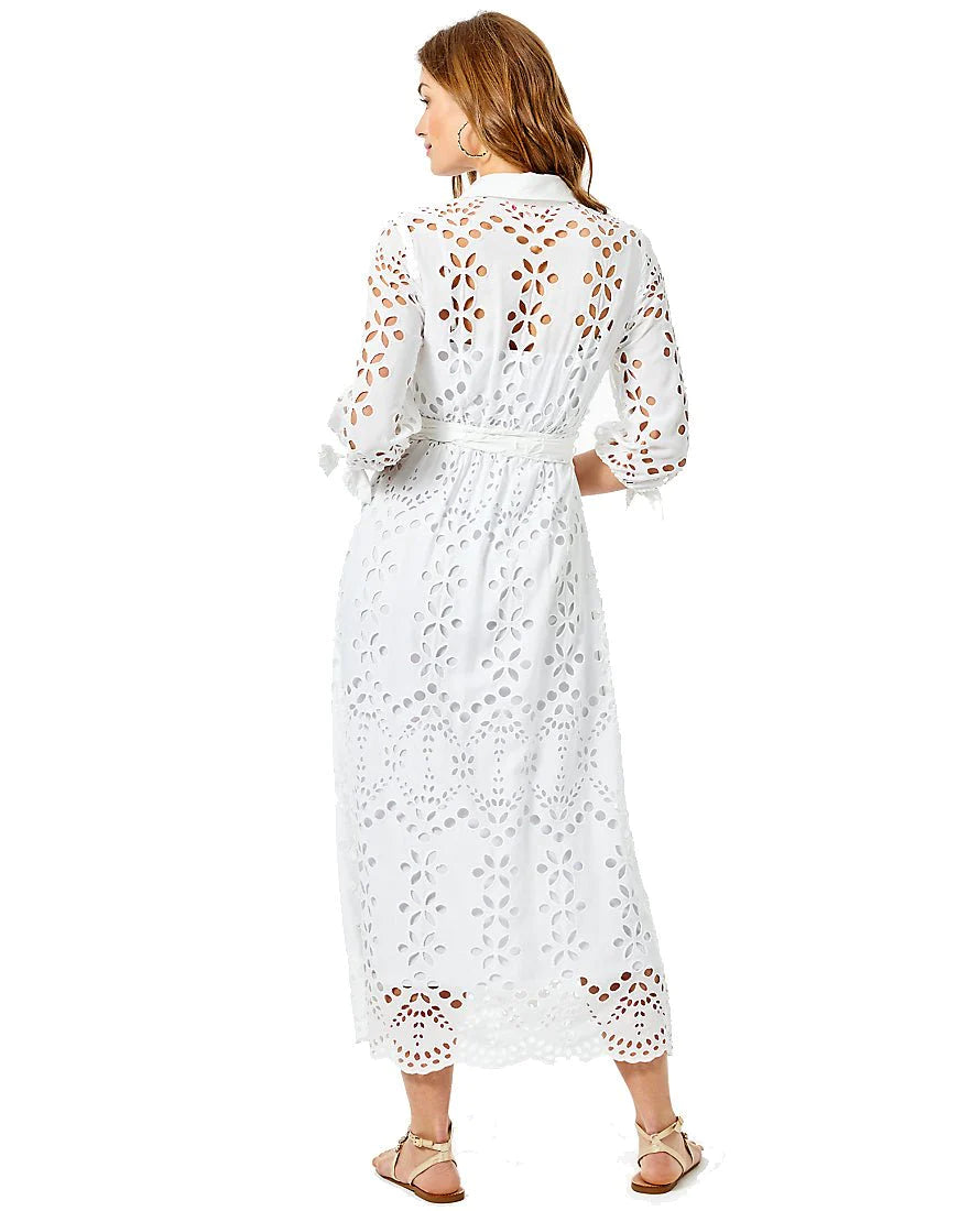 AMRITA MIDI DRESS, RESORT WHITE SOIREE EYELET