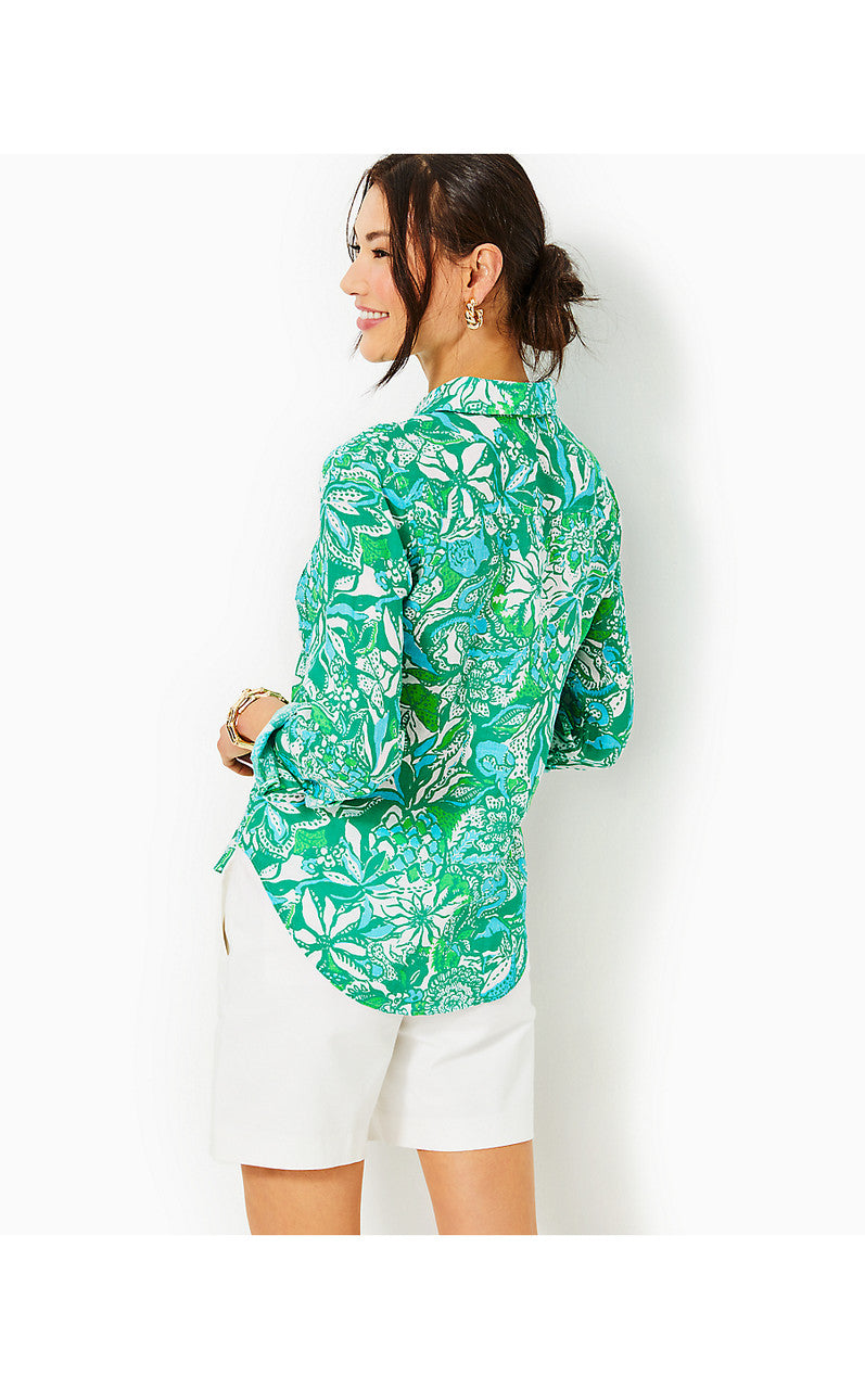 SEA VIEW BUTTON DOWN, BOTANICAL GREEN SAFARI SANGRIA