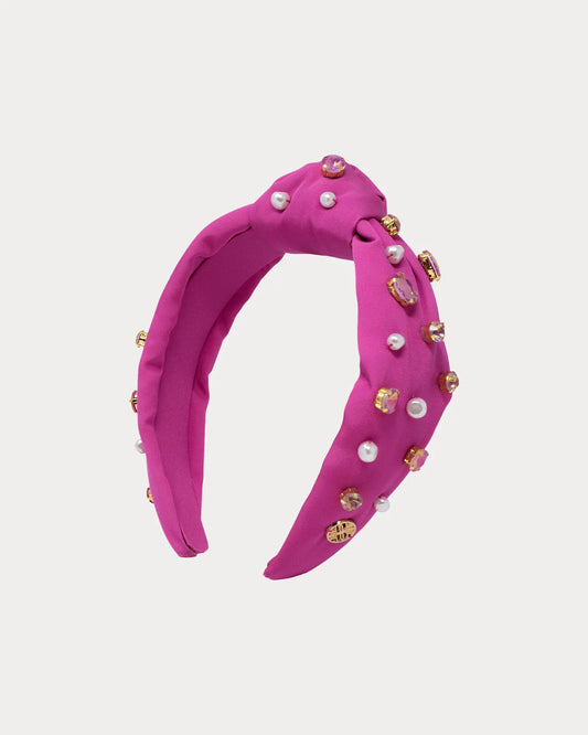 Embellished Knotted Headband, Electric Fuchsia