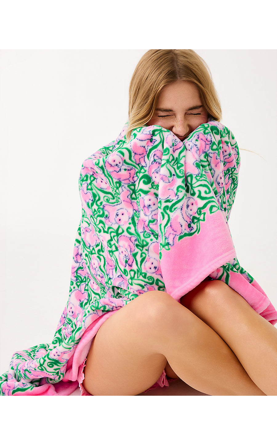 PARADISE ENGINEERED BLANKET, PINK QUARTZ PANDA N BOWS ENGINEERED BLANKET