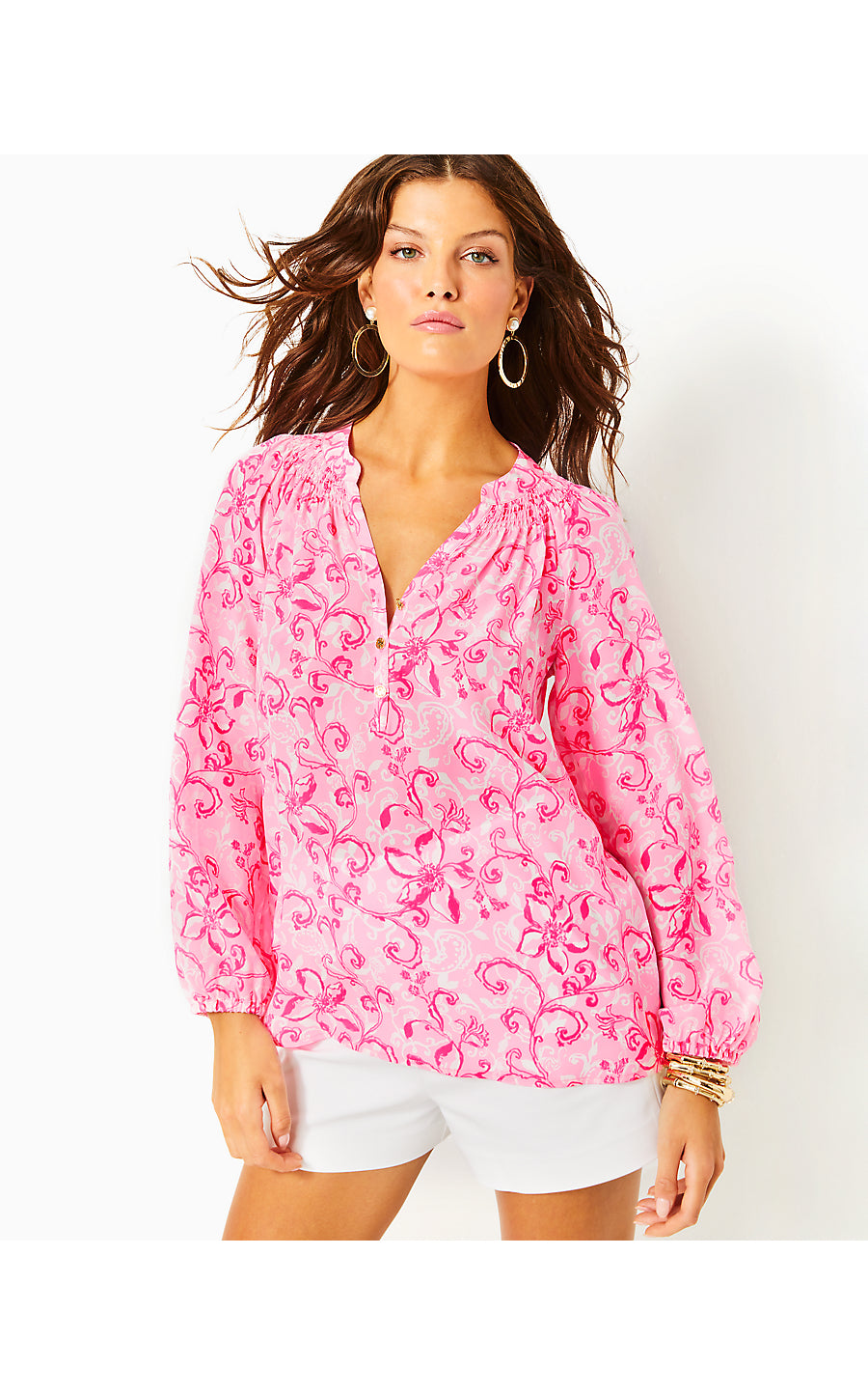 ELSA TOP, CONCH SHELL PINK FLAMINGLE GARDEN