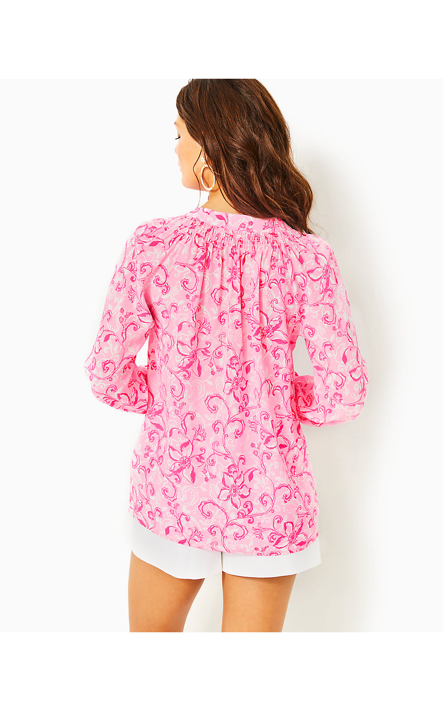 ELSA TOP, CONCH SHELL PINK FLAMINGLE GARDEN