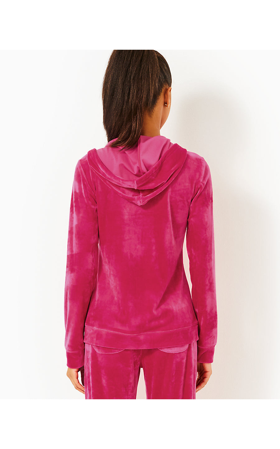 LARINA VELOUR ZIP-UP HOODIE, RASPBERRY ROUGE