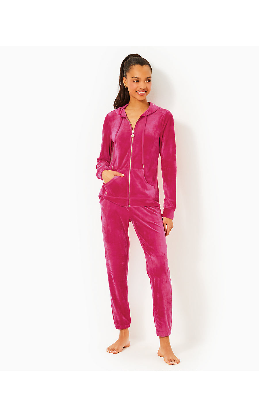 LARINA VELOUR ZIP-UP HOODIE, RASPBERRY ROUGE