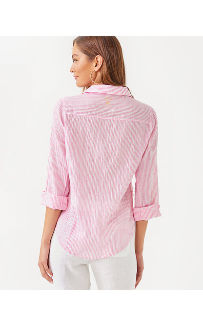 SEA VIEW BUTTON DOWN, CONCH SHELL PINK LTWT OXFORD STRIPE