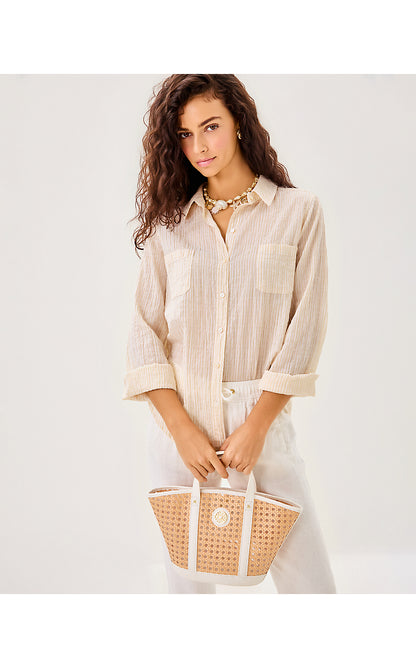 SEA VIEW BUTTON DOWN, WICKER TAN LTWT OXFORD STRIPE