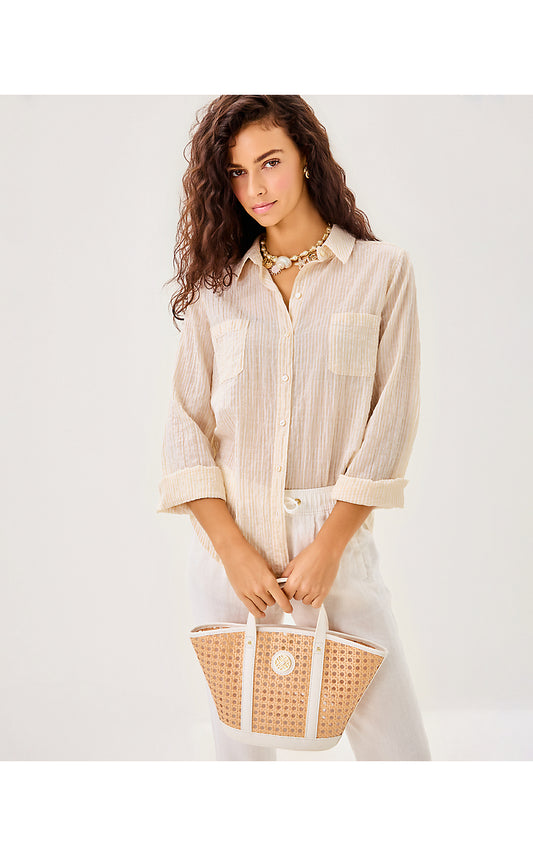 SEA VIEW BUTTON DOWN, WICKER TAN LTWT OXFORD STRIPE