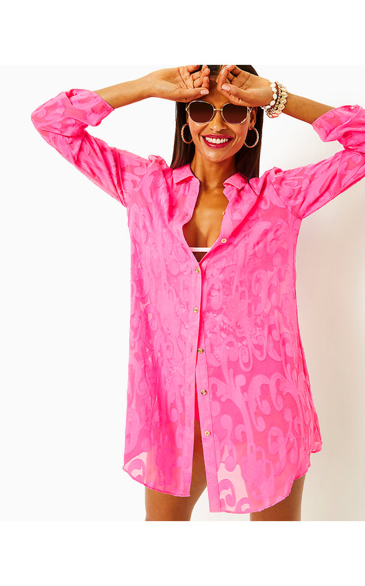 NATALIE COVERUP, ROXIE PINK POLY CREPE SWIRL CLIP
