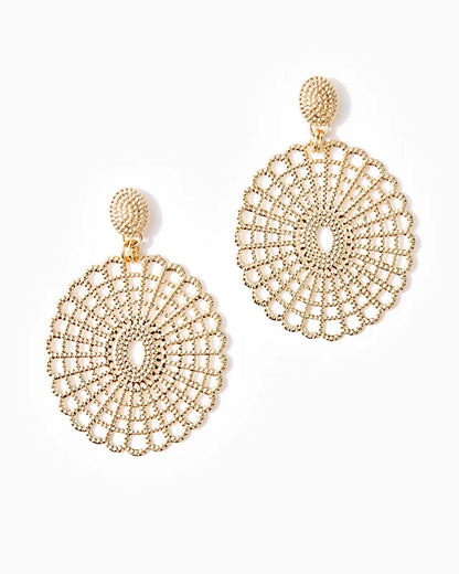 LILLY LACE STATEMENT EARRING, GOLD METAL