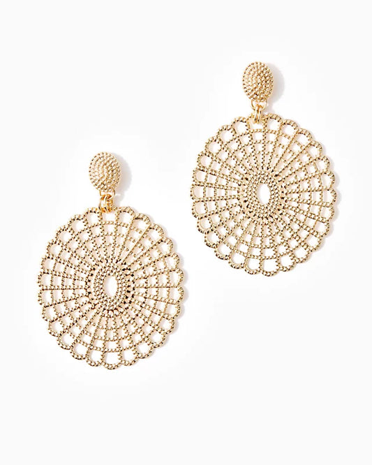 LILLY LACE STATEMENT EARRING, GOLD METAL