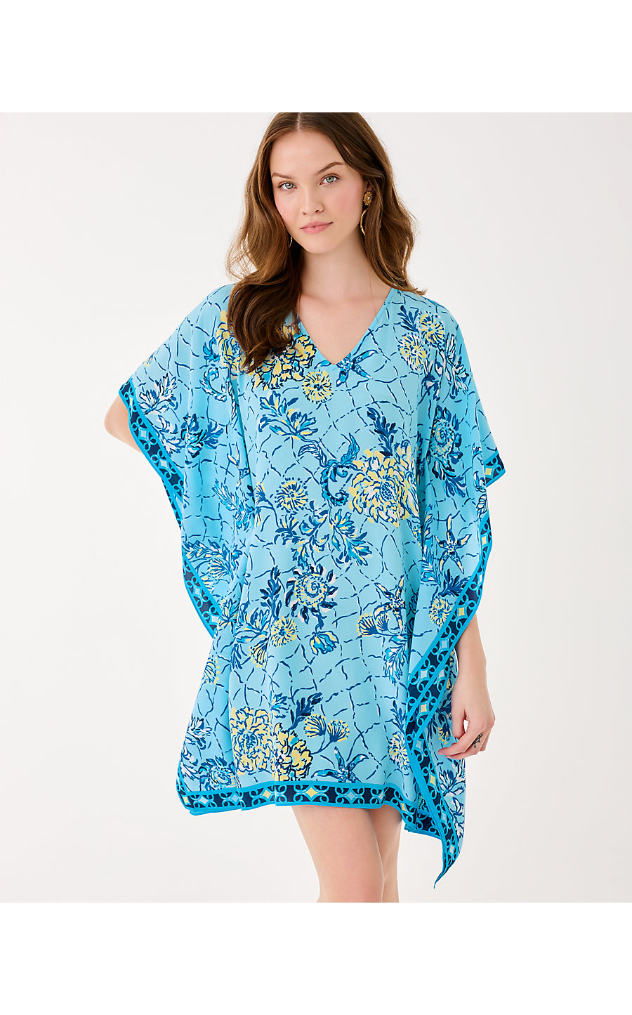 LINDAMARIE SILK CAFTAN, BELLEVUE BLUE BREAKERS BEACH ENGINEERED CAFTAN
