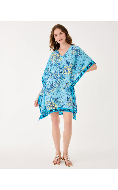 LINDAMARIE SILK CAFTAN, BELLEVUE BLUE BREAKERS BEACH ENGINEERED CAFTAN