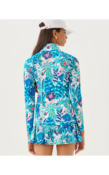JUSTINE HALF ZIP UPF 50+, BREEZY AQUA BEST FRONDS FOREVER