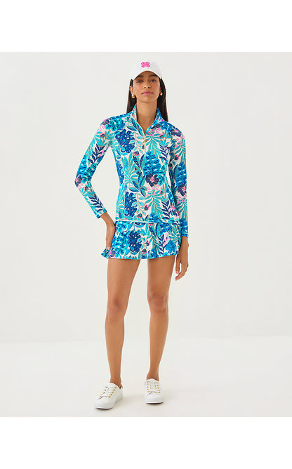 JUSTINE HALF ZIP UPF 50+, BREEZY AQUA BEST FRONDS FOREVER