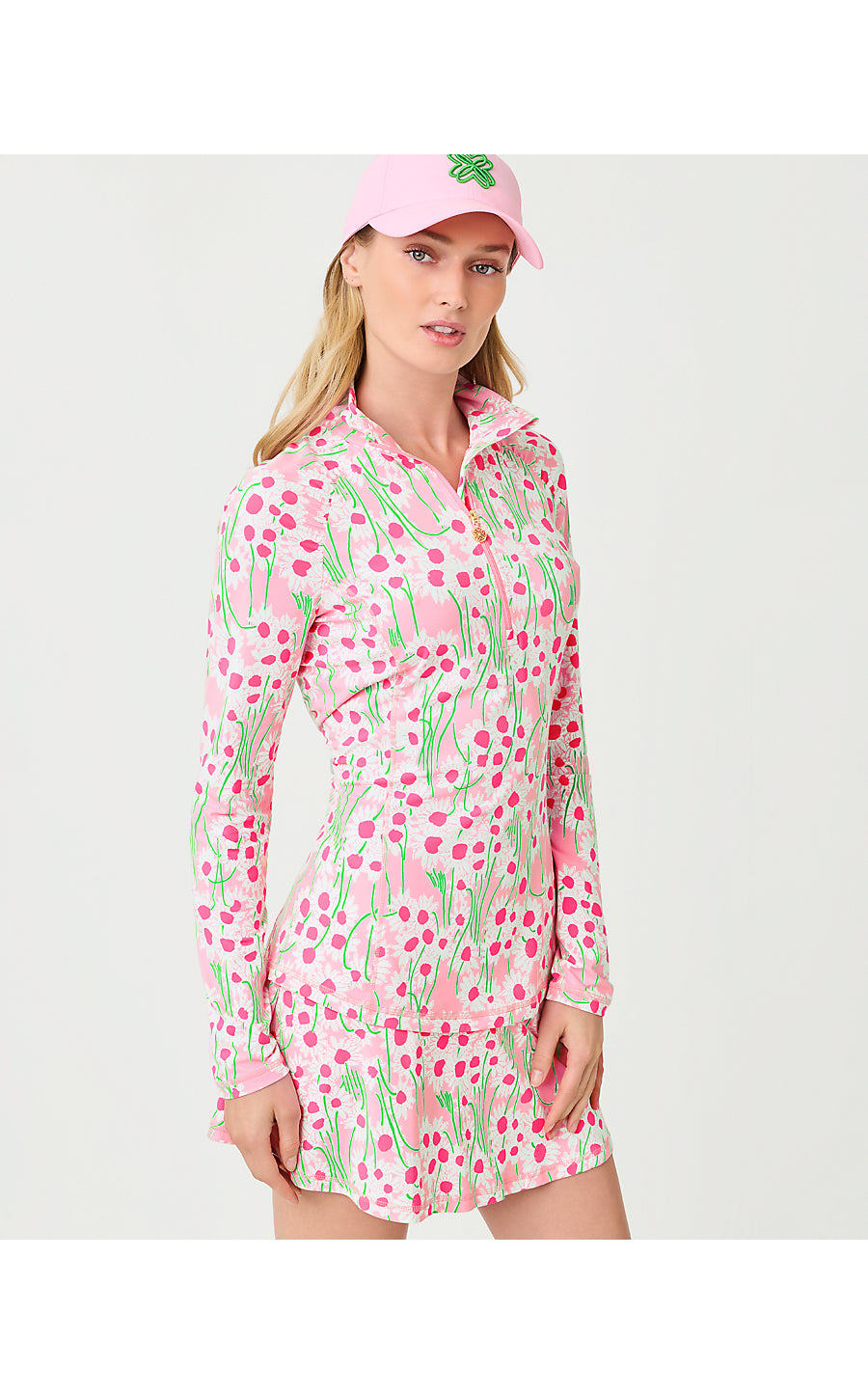 JUSTINE HALF ZIP UPF 50+, CONCH SHELL PINK LIL SUNNY DAISIES