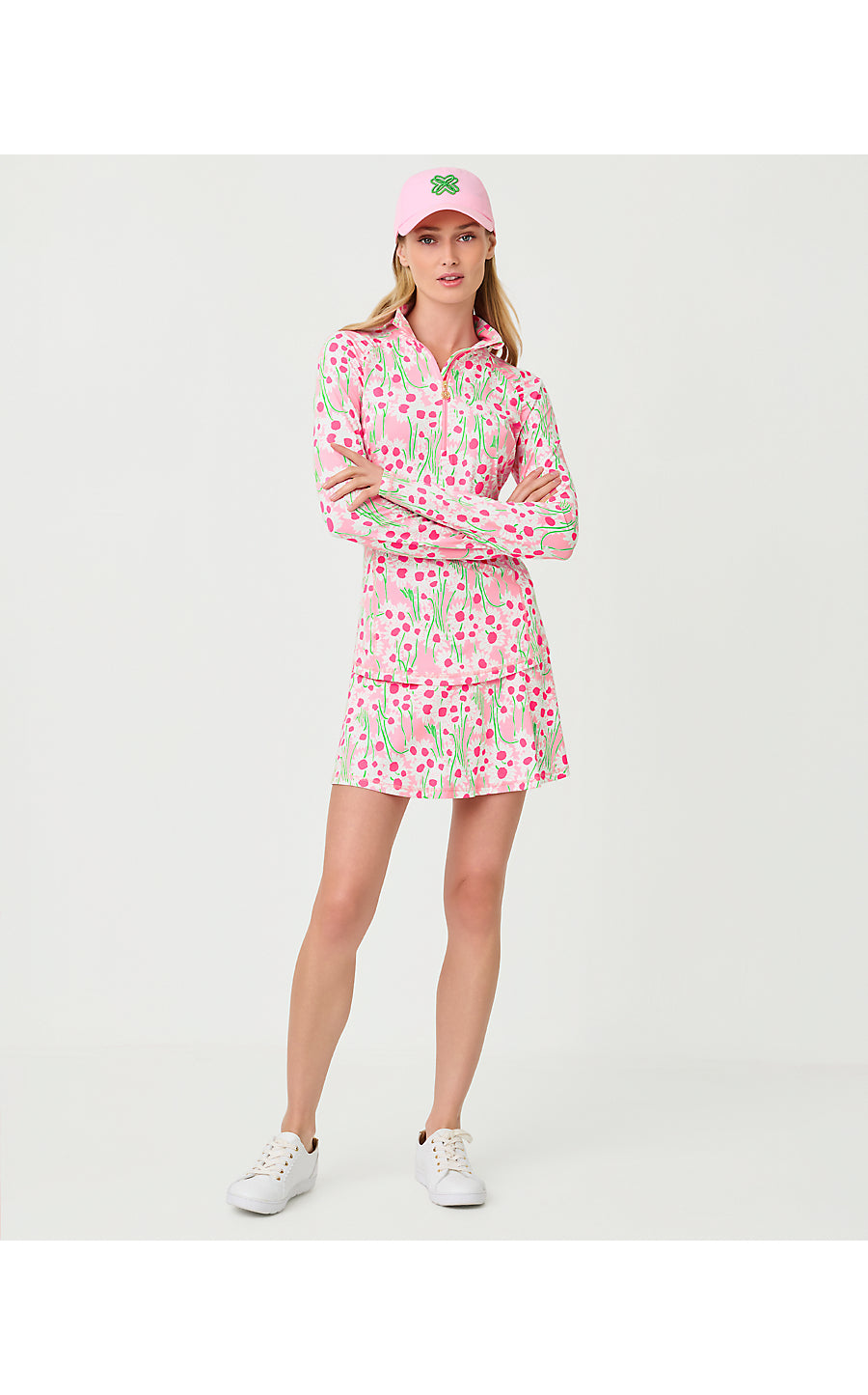 JUSTINE HALF ZIP UPF 50+, CONCH SHELL PINK LIL SUNNY DAISIES