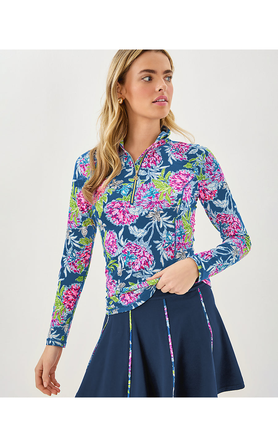 JUSTINE HALF ZIP UPF 50+, MULTI DAHLIA LICIOUS