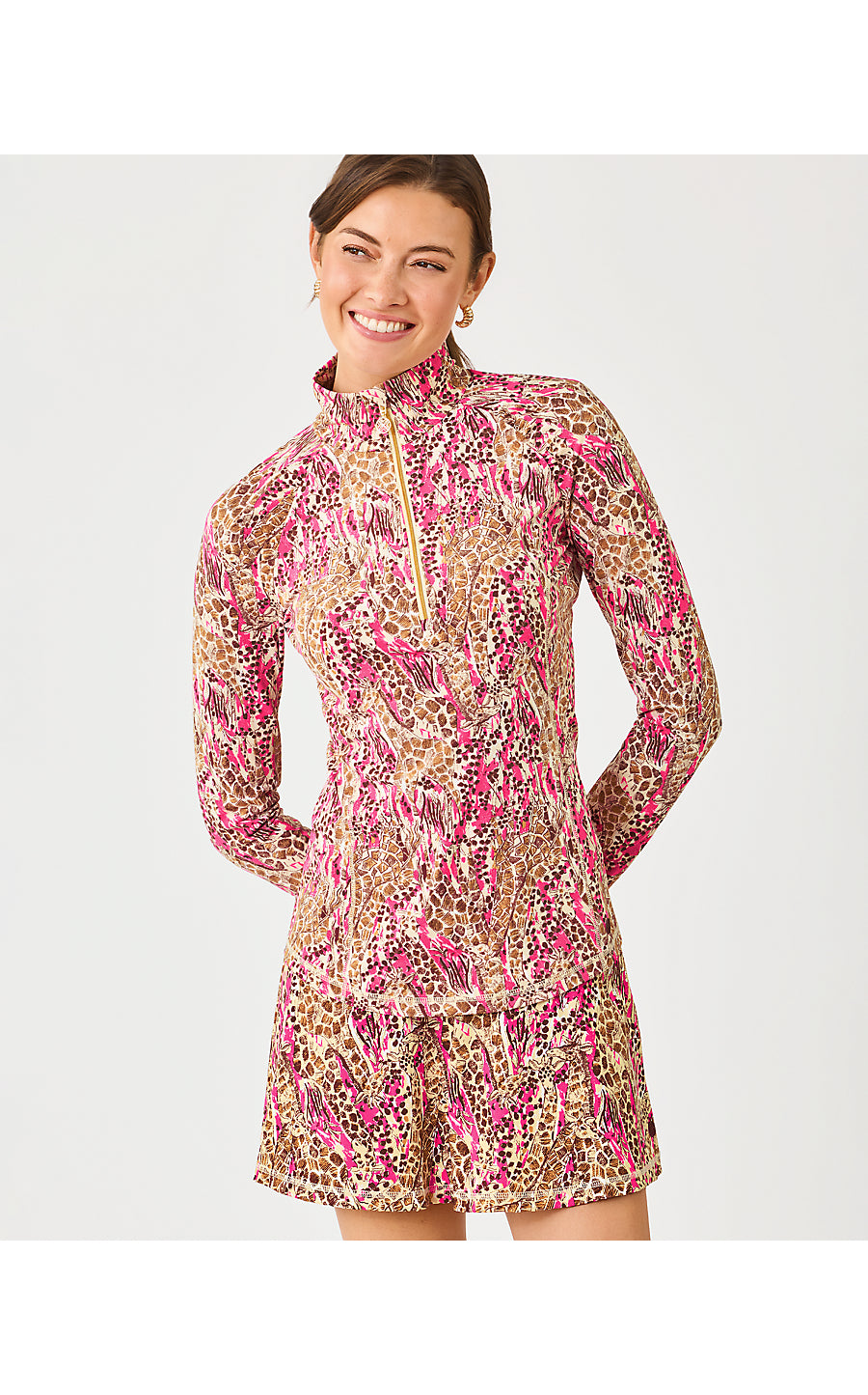JUSTINE HALF ZIP UPF 50+, PINK ASTER LIL SKETCHING ON SAFARI
