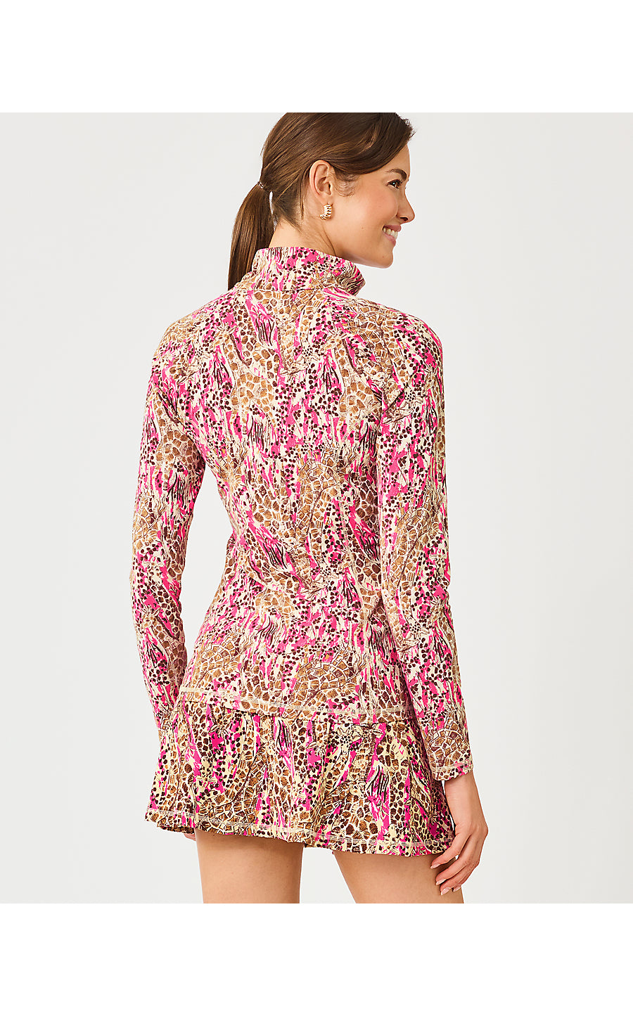 JUSTINE HALF ZIP UPF 50+, PINK ASTER LIL SKETCHING ON SAFARI
