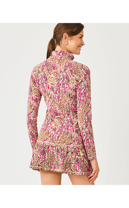 JUSTINE HALF ZIP UPF 50+, PINK ASTER LIL SKETCHING ON SAFARI