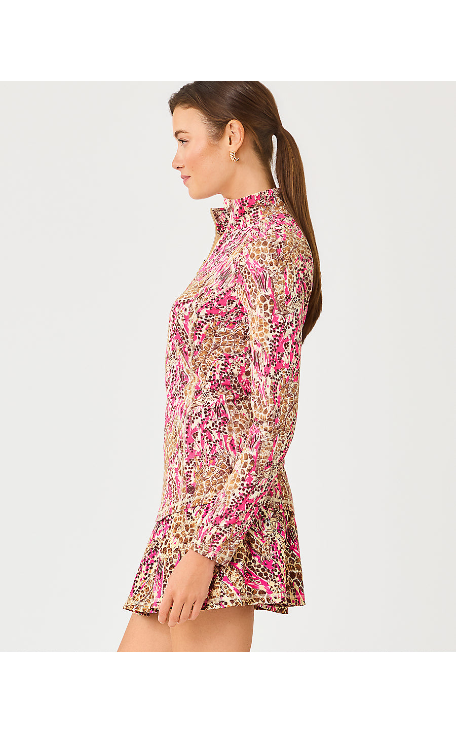 JUSTINE HALF ZIP UPF 50+, PINK ASTER LIL SKETCHING ON SAFARI