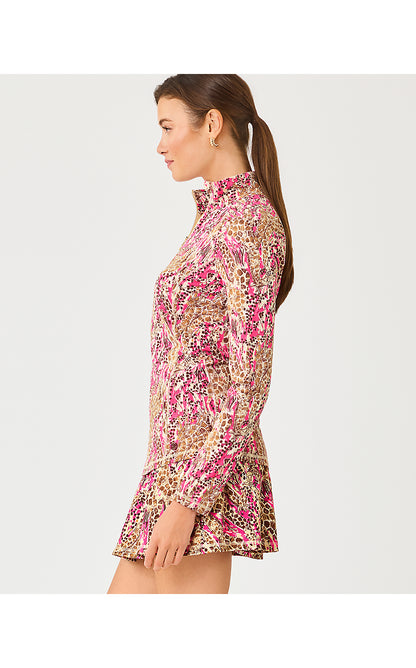 JUSTINE HALF ZIP UPF 50+, PINK ASTER LIL SKETCHING ON SAFARI