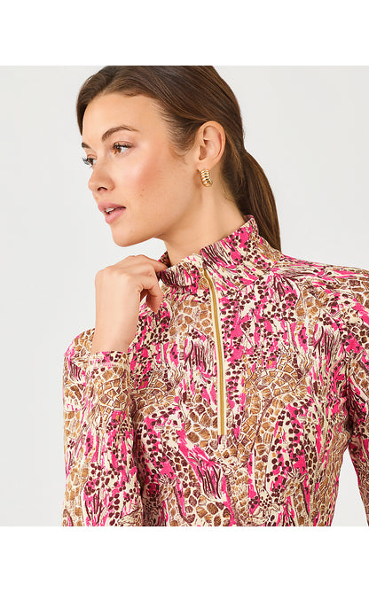 JUSTINE HALF ZIP UPF 50+, PINK ASTER LIL SKETCHING ON SAFARI