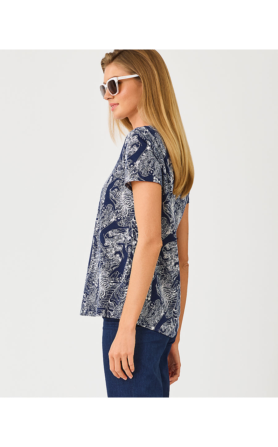 ETTA SCOOP-NECK, LOW TIDE NAVY LIL PALM PROWL