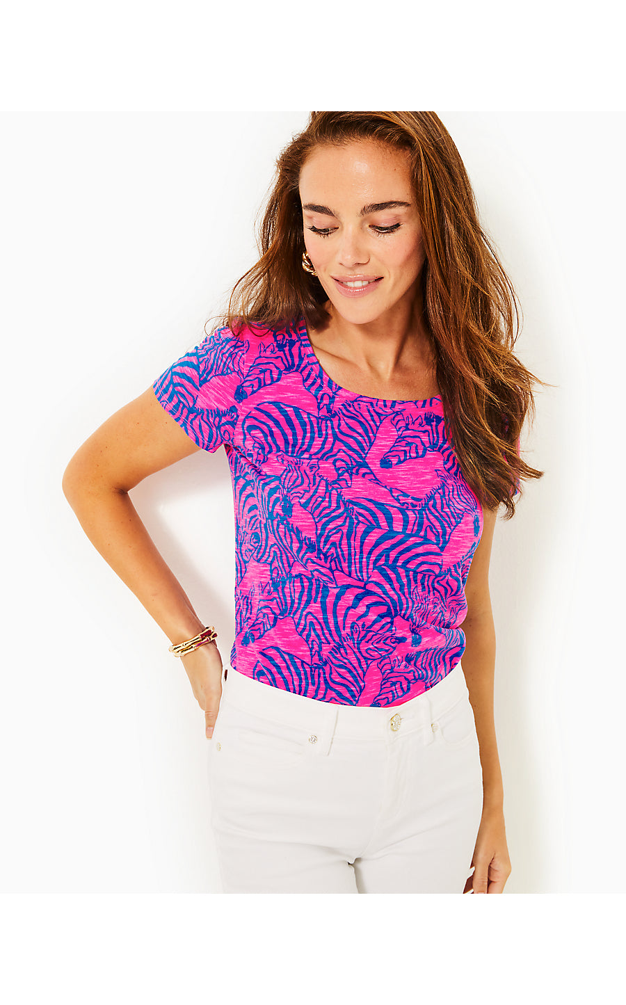 ETTA SCOOP-NECK TOP, PASSION FRUIT PINK WILD NIGHTS