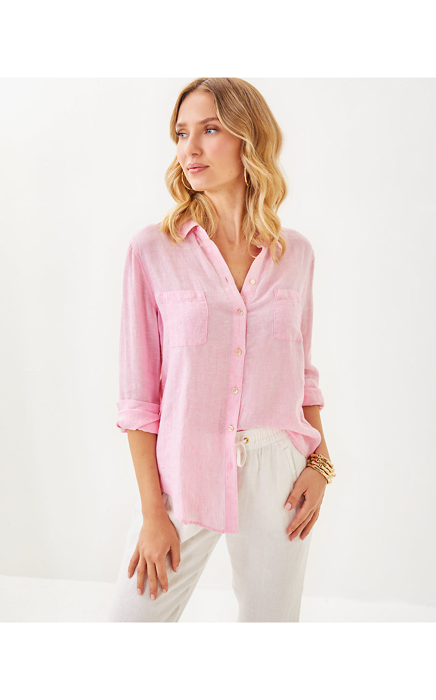SEA VIEW BUTTON DOWN, CONCH SHELL PINK X RESORT WHITE