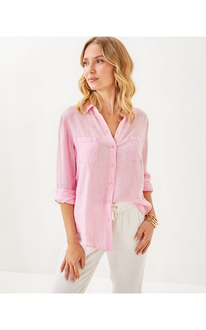SEA VIEW BUTTON DOWN, CONCH SHELL PINK X RESORT WHITE
