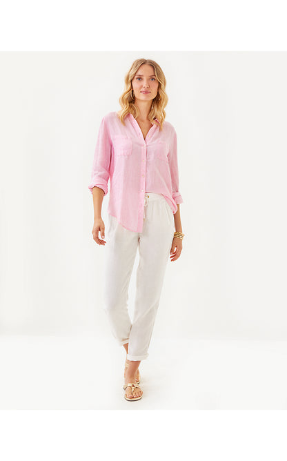 SEA VIEW BUTTON DOWN, CONCH SHELL PINK X RESORT WHITE