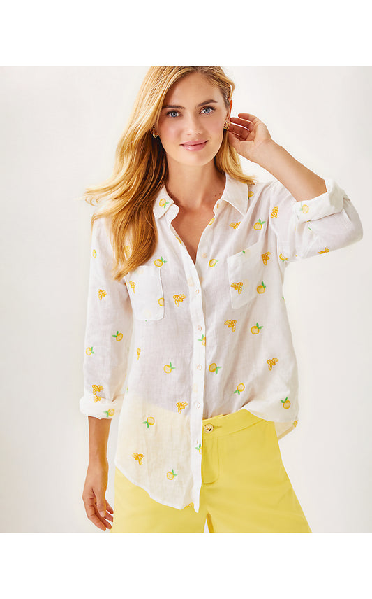 SEA VIEW BUTTON DOWN, HONEYCOMB LEMON BEE HALF DROP