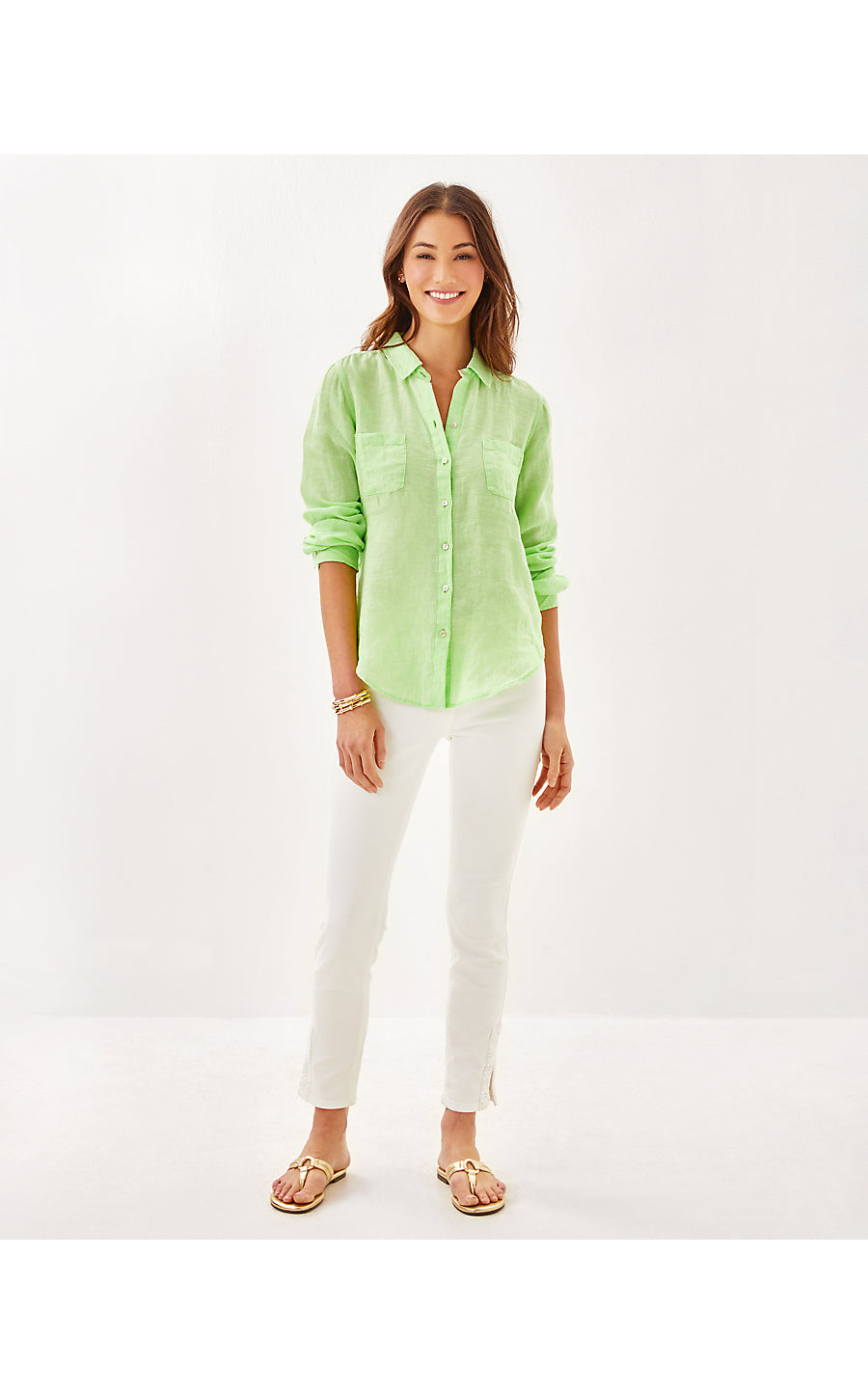 SEA VIEW BUTTON DOWN, JADE LIME X RESORT WHITE