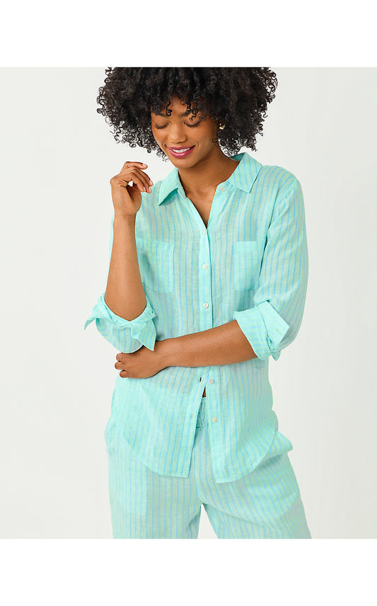 SEA VIEW BUTTON DOWN, MINT CONDITION X CAPRI BLUE SAINT TROPEZ STRIPE