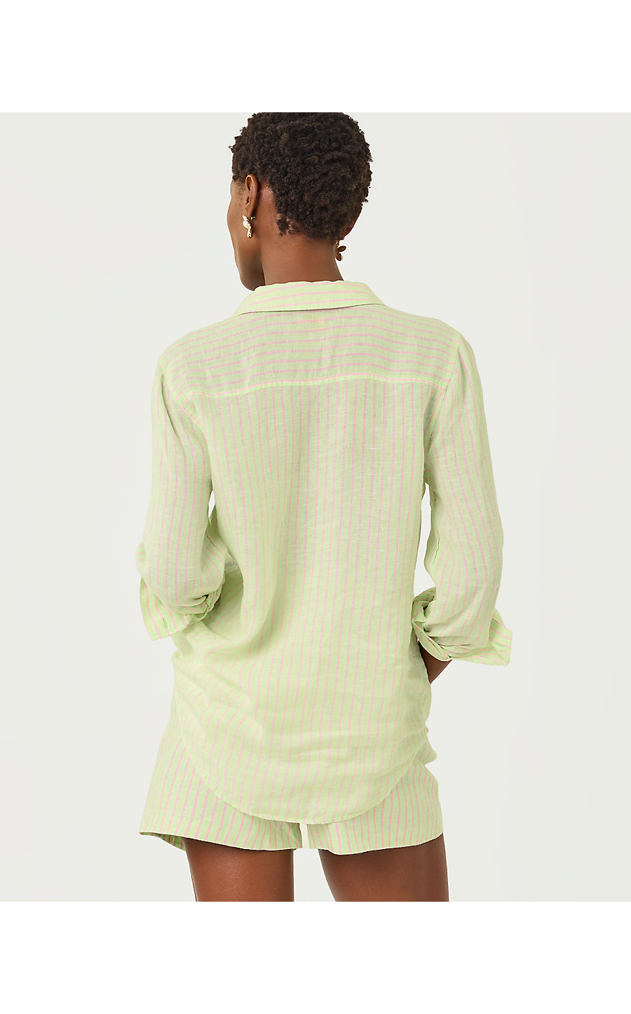 SEA VIEW BUTTON DOWN, PISTACHIO MACARON X CONCH SHELL PINK SAINT TROPEZ STRIPE