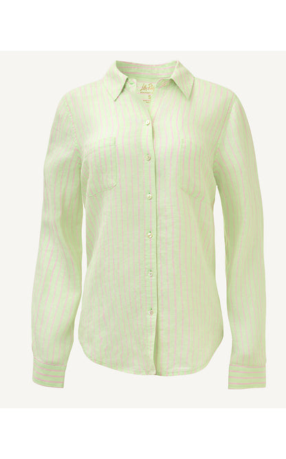 SEA VIEW BUTTON DOWN, PISTACHIO MACARON X CONCH SHELL PINK SAINT TROPEZ STRIPE