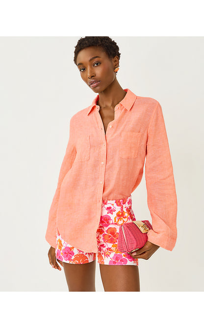 SEA VIEW BUTTON DOWN, SUNSET ORANGE X RESORT WHITE