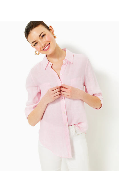 SEA VIEW BUTTON DOWN, URCHIN PINK X RESORT WHITE