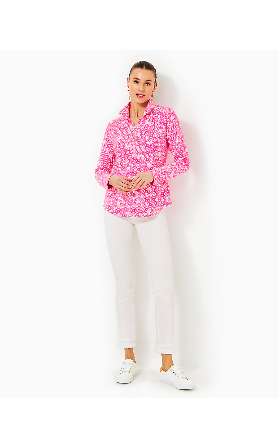 UPF 50+ SKIPPER POPOVER, PASSION FRUIT PINK FLUTTERING HEARTS