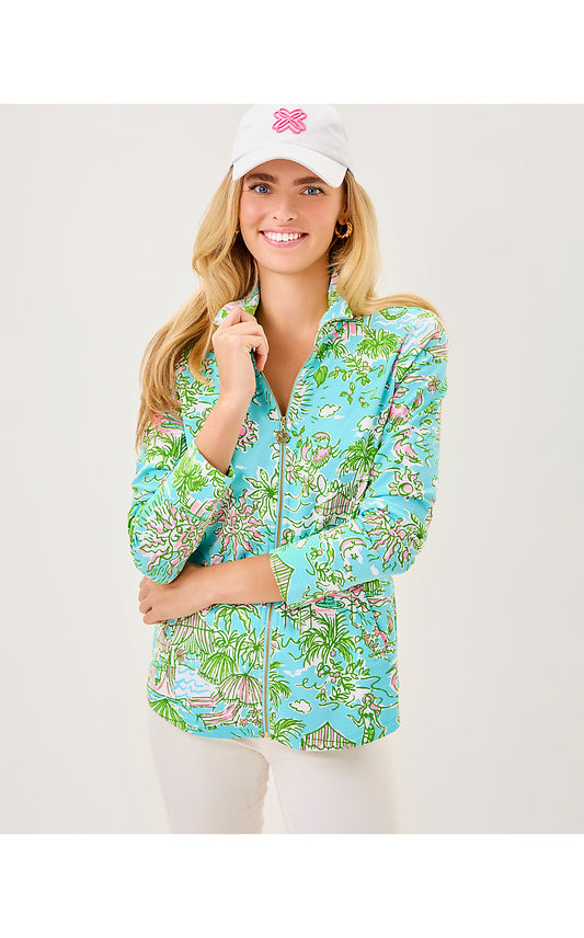 LEONA UPF 50+ ZIP-UP, FRESH WATER BLUE SUNBATHERS BLISS