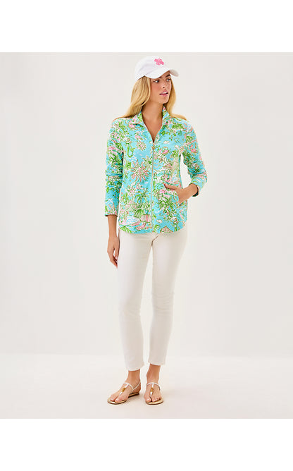LEONA UPF 50+ ZIP-UP, FRESH WATER BLUE SUNBATHERS BLISS