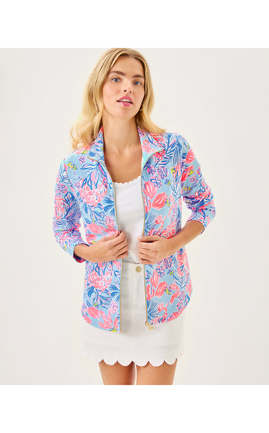 LEONA UPF 50+ ZIP-UP, MULTI ELEPHANT SPLASH