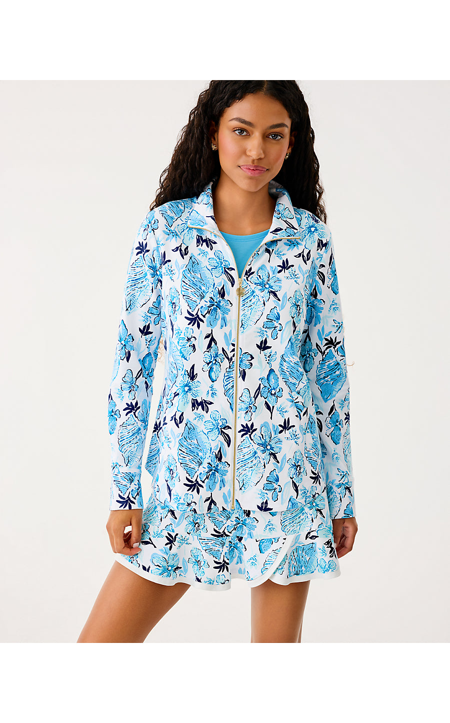 LEONA UPF 50+ ZIP-UP, RESORT WHITE SEASHELL SPLENDOR