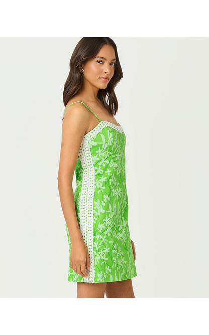 SHELLI STRETCH DRESS, CROCODILE GREEN LIZA OVERPRINT