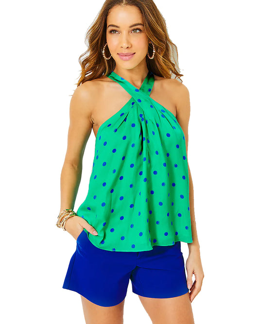 RORI HALTER TOP, BOTANICAL GREEN HOTTER SPOT