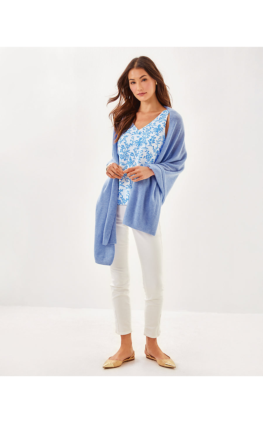 LANELLE CASHMERE WRAP, HEATHERED JACARANDA BLUE
